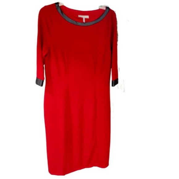 Dresses & Skirts - Red Dress with Faux Leather trim Size 12
